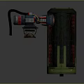 Green And Black Cylindrical Mechanical Device With Red Illuminated Lights And Pipes