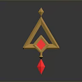 Fashionable Clothing Accessory with Golden Triangular Frame and Red Diamond Pendant