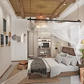 Cozy Living Room Interior With Wooden Ceiling Ceiling Fan Neutral Sofa And Large Windows