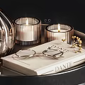 Modern Decorative Ornament Set With Metallic Vase Dried Flowers Candles Magazine And Eyeglasses On Tray