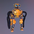 Yellow Robot Mechanical Creature With Large Blue Eyes Black Tubes And Metal Structure