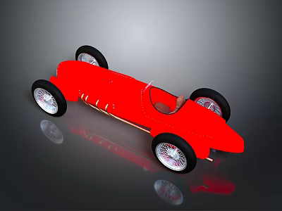 Red Vintage Race Car With Streamlined Body And Spoked Wheels On Reflective Surface 3d model