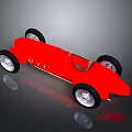 Red Vintage Race Car With Streamlined Body And Spoked Wheels On Reflective Surface