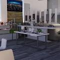 Modern Media Exhibition Space With Large Screen Glass Structure And Plants