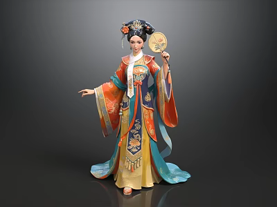 Woman In Traditional Chinese Hanfu With Ornate Hairpiece Holding Decorative Fan 3d model
