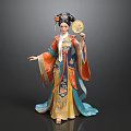 Woman In Traditional Chinese Hanfu With Ornate Hairpiece Holding Decorative Fan