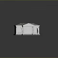 Cartoon Scene Small Pavilion With Gray Mossy Roof White Columns Red Brick Walls Green Grass
