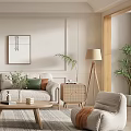 Modern Living Room Interior With Beige Sofa Coffee Table Wall Art Rug And Floor Lamp