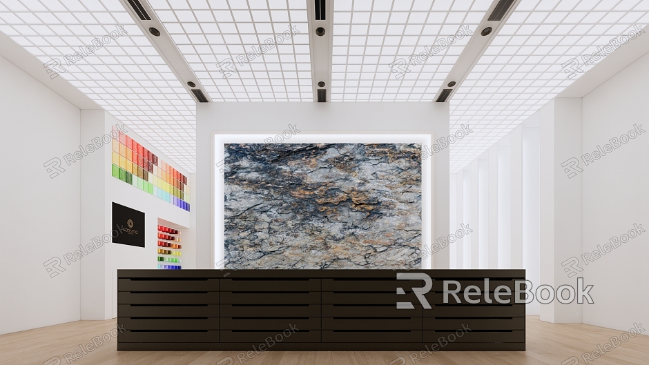 Exhibition Hall Front Desk Exhibition Hanging Paintings model