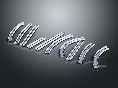 Interior Landscape Featuring Silver Curved Metal Strips Arranged On Black Background With Reflective Effect 3d model