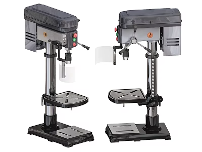 Two Heavy Duty Industrial Drill Press Machines with Sturdy Base and Adjustable Tables 3d model
