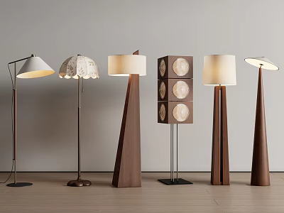 Various Modern Floor Lamps With Wooden Metal Bases And Stylish Lampshades 3d model
