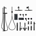 Modern Black Shower System Components With Handheld Overhead Sprayers And Control Panels 3d model