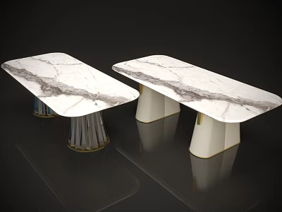 Modern Luxury Dining Tables With Marble Tabletop Silver Gold Base And White Gold Accent Legs 3d model