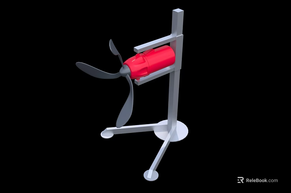 Industrial Equipment With Red Main Body Propeller Blades And Metal Stand Base 3d model 
