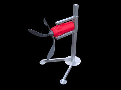 Industrial Equipment With Red Main Body Propeller Blades And Metal Stand Base 3d model