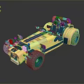 Yellow and Blue Toy Car Model with Open Cockpit and Large Wheels