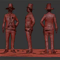 Man In Vintage Western Outfit With Top Hat Gun Holster And Three Angles View