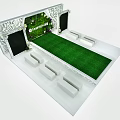 Stage Design With Green Grass Floor White Decorative Frame And Background Screens