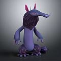 Cartoon Style Fantasy Creature Character Sitting With Purple Body Pink Ears And Long Nose