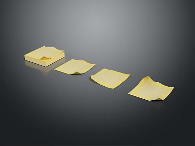 Yellow Sticky Notes in Different Folded and Flat Shapes on Dark Background 3d model
