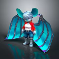 Game And Movie Character With Large Ears Turquoise Wings Red Jacket Blue Jeans Gray Boots