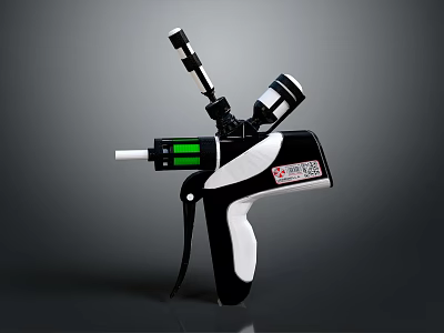 Black And White Tactical Weapon With Scope Green Indicator Light And Barcode Label 3d model