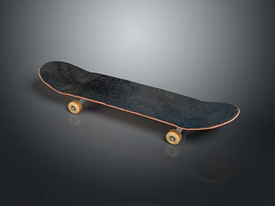 Black Skateboard With Yellow Wheels And Wooden Deck Design 3d model