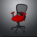 Ergonomic Office Chair With Mesh Backrest Red Seat Armrests And Wheeled Base