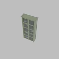Light Green TV Cabinet With Double Glass Doors And Glass Shelves Books And Decorative Items