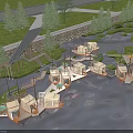 Waterfront Landscape Design With Floating Cabins Wooden Walkways Green Grass And Trees