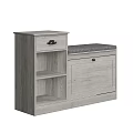 Light Grey Wood Entryway Shoe Cabinet With Cushioned Bench Drawer And Multiple Storage Shelves