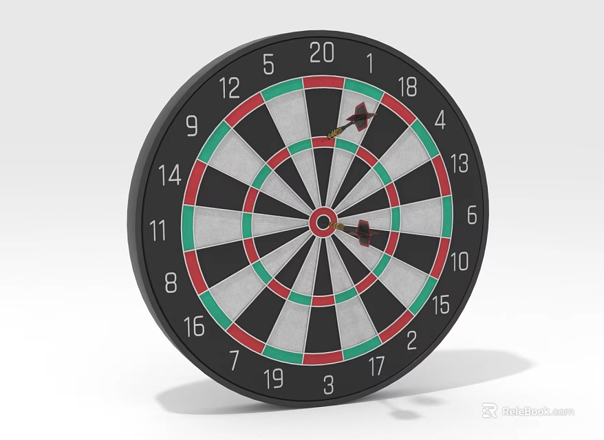 Colorful Dartboard With Darts In Bullseye And Green Red White Black Sections 3d model 