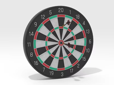 Colorful Dartboard With Darts In Bullseye And Green Red White Black Sections 3d model
