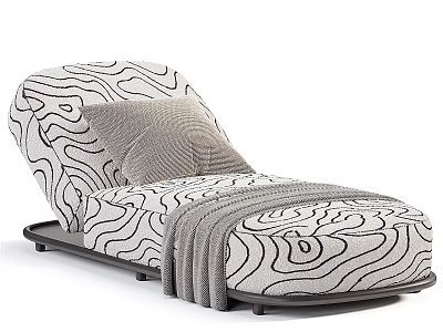 Modern Lazy Sofa With Black and White Wavy Pattern Gray Cushion and Throw Blanket 3d model