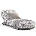 Modern Lazy Sofa With Black and White Wavy Pattern Gray Cushion and Throw Blanket