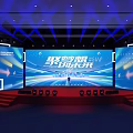 Grand Stage Setup with Large Background Screens Blue Lighting Effects and Red Steps 3d model
