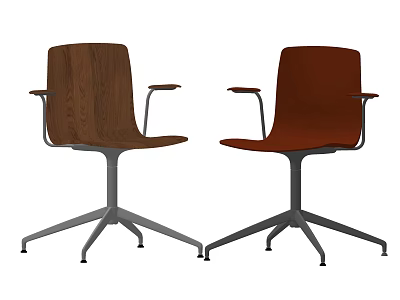 Modern Office Chairs with Wooden and Leather Backs Metal Arms and Five Star Bases 3d model