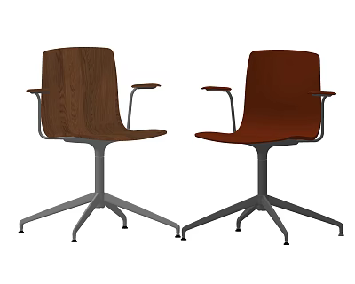 Modern Office Chairs with Wooden and Leather Backs Metal Arms and Five Star Bases 3d model