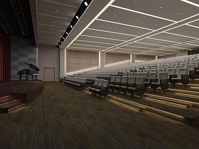 Modern Conference Room with Stage Piano Staircase Seats and Modern Ceiling Lighting 3d model