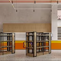 Modern Supermarket Interior Design With Shelves Beverage Coolers And Checkout Counter