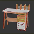 Modern Wooden Desk Featuring White Tabletop Drawers Rolling White Cabinet And Three Wooden Dividers