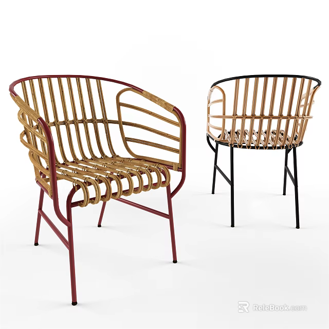 Stylish Rattan Leisure Chair With Red And Black Metal Frame Modern Design 3d model 