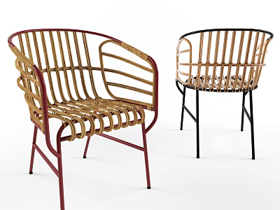 Stylish Rattan Leisure Chair With Red And Black Metal Frame Modern Design 3d model