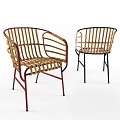 Stylish Rattan Leisure Chair With Red And Black Metal Frame Modern Design