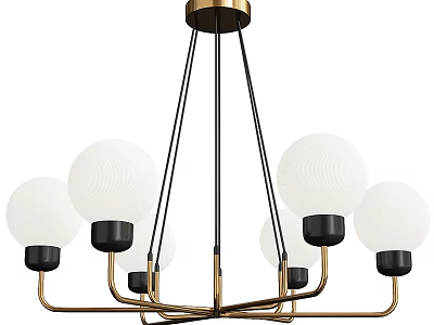 Modern Chandelier With White Spherical Shades Golden Metal Frame And Black Wires Design 3d model