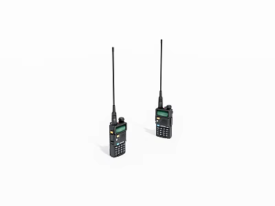 Two Black Walkie Talkies With Antennas LCD Screens And Control Buttons 3d model