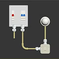 Electrical Switch Box With Red Blue Buttons White Spherical Device And Yellow Pipes