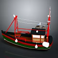 Traditional Fishing Boat With Red Mast Green Black Hull White Buoys And Seagull