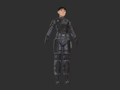 Woman In Black Tactical Suit With Armor Panels And Tech Gear 3d model